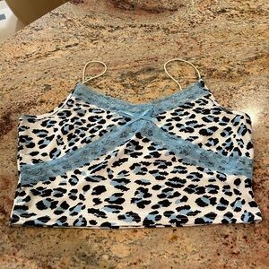 Blue, white, black lace leopard tank top